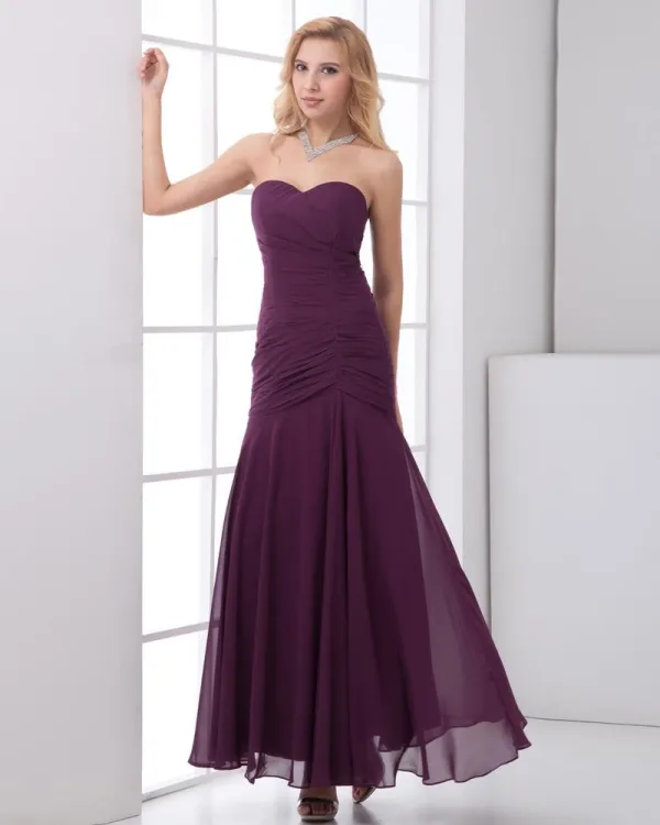 Chiffon Ruffle Kjaereste Ermelos Rygglose Glidelas Ankel Lengde Plissert Cocktail Kjoler