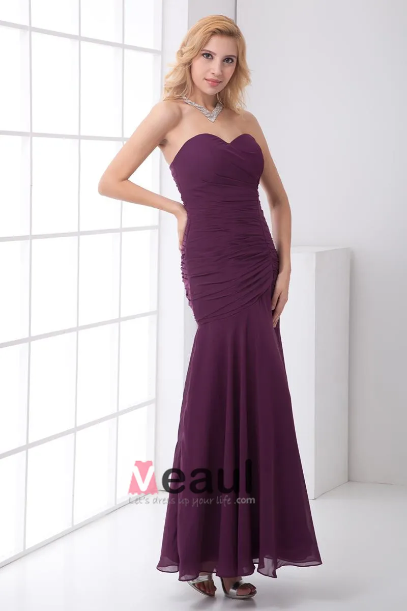 Chiffon Ruffle Kjaereste Ermelos Rygglose Glidelas Ankel Lengde Plissert Cocktail Kjoler