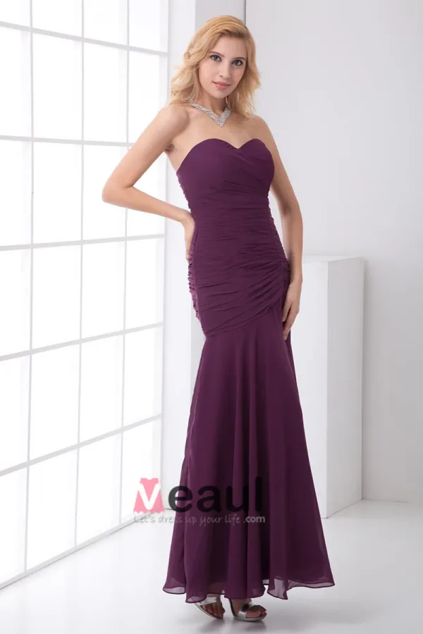 Chiffon Ruffle Kjaereste Ermelos Rygglose Glidelas Ankel Lengde Plissert Cocktail Kjoler
