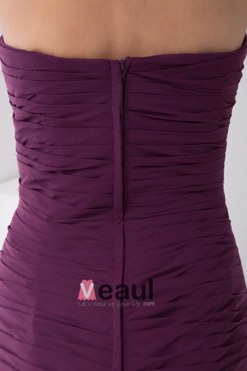 Chiffon Ruffle Kjaereste Ermelos Rygglose Glidelas Ankel Lengde Plissert Cocktail Kjoler