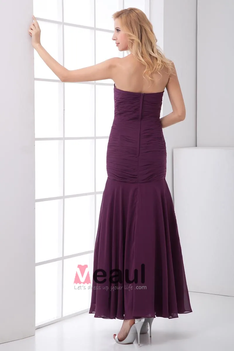 Chiffon Ruffle Kjaereste Ermelos Rygglose Glidelas Ankel Lengde Plissert Cocktail Kjoler