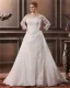 Mooie Off-the-shoulder Kathedraal Trein Taft Kant Grote Maten Bruidsjurken Trouwjurken