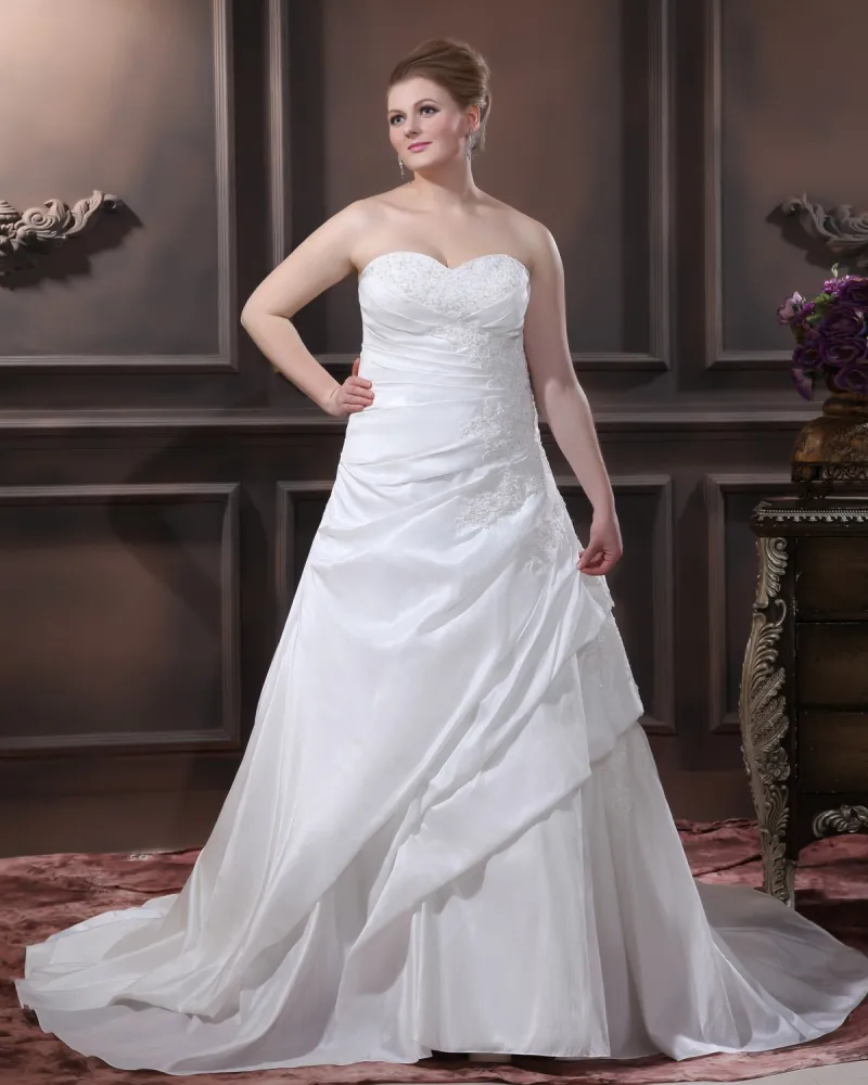 A Linje Stroppelos Feie Taft Broderi Perle Plus Size Brudekjoler Bryllupskjoler