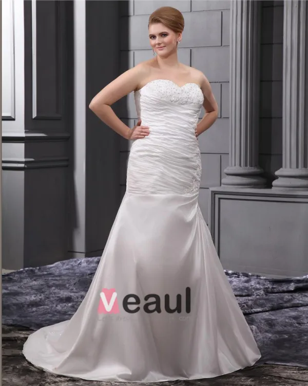Satin Applique Chapel Plus Size Bridal Gown Wedding Dress