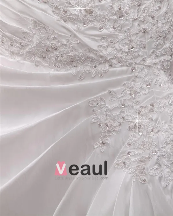 Satin Applique Chapel Plus Size Bridal Gown Wedding Dress
