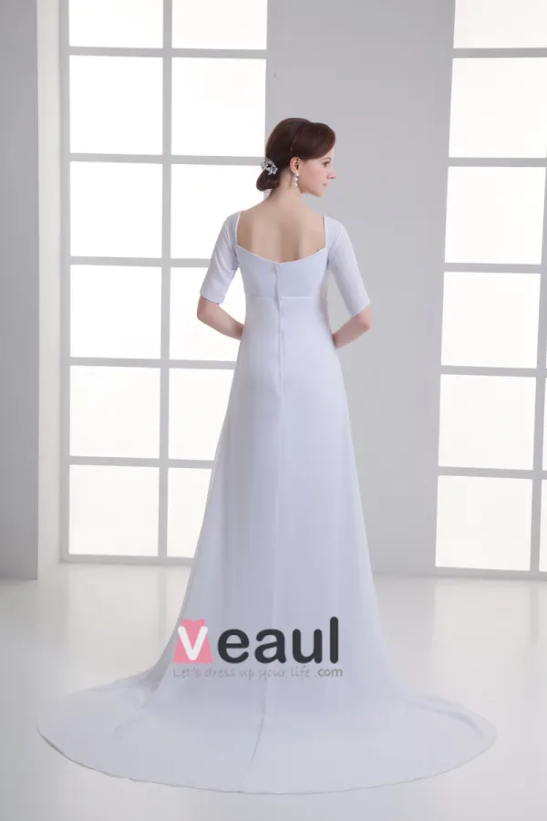 Chiffon Ruffle Sweetheart Court Train Empire Wedding Dress