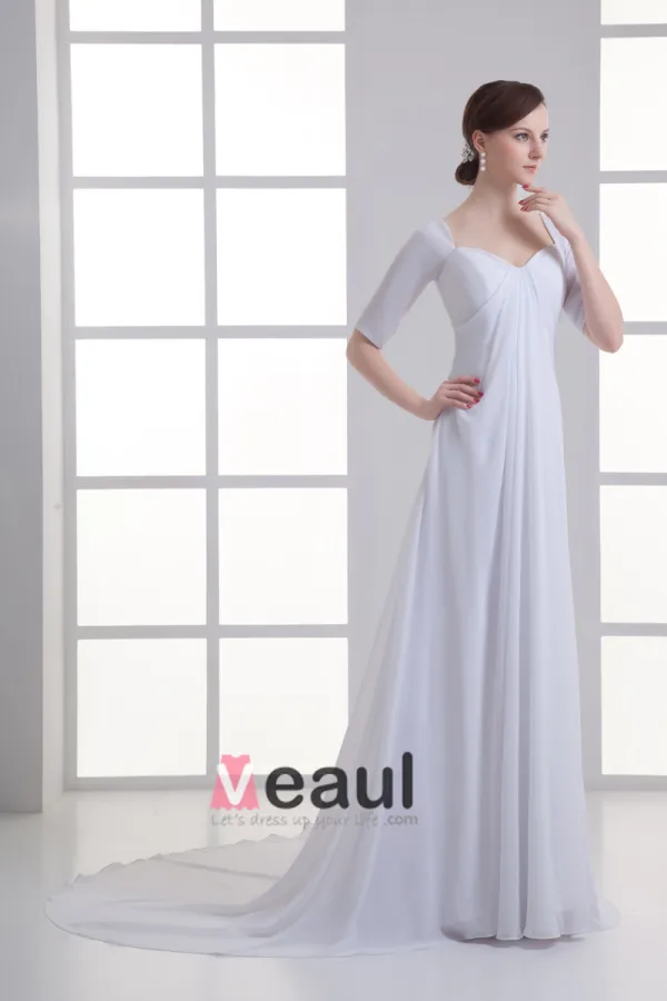 Chiffon Ruffle Sweetheart Court Train Empire Wedding Dress
