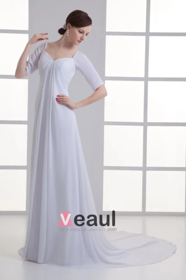 Chiffon Ruffle Sweetheart Court Train Empire Wedding Dress