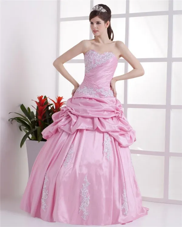 Ball Gown Flowers Embroidery Ruffles Applique Sweetheart Floor Length Quinceanera Prom Dresses