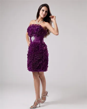 Organza Beading Flower Knee Length Cocktail Dress