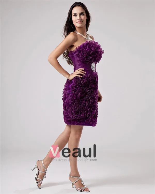 Organza Beading Flower Knee Length Cocktail Dress
