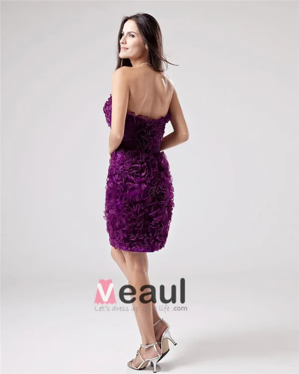 Organza Beading Flower Knee Length Cocktail Dress