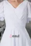 V Neck Short Sleeve Beading Pleated Floor Length Chiffon Empire Wedding Dress