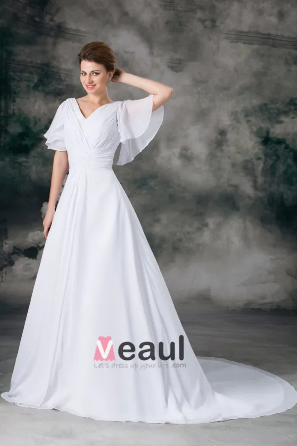 v neck empire line wedding dress White Wedding Dresses 2026 Chic Women's A-Line Deep V-Neck Tulle Long Sleeves Floor-Length Beach Wedding Gowns with Appliques, Ivory main image 0