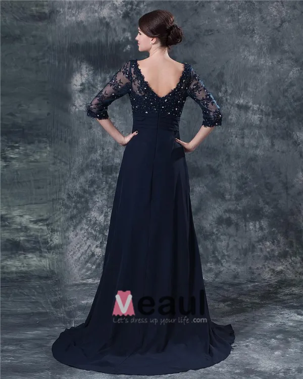 Pleated V Neck Chiffon Floor Length Mothers of Bride Guests Dresses
