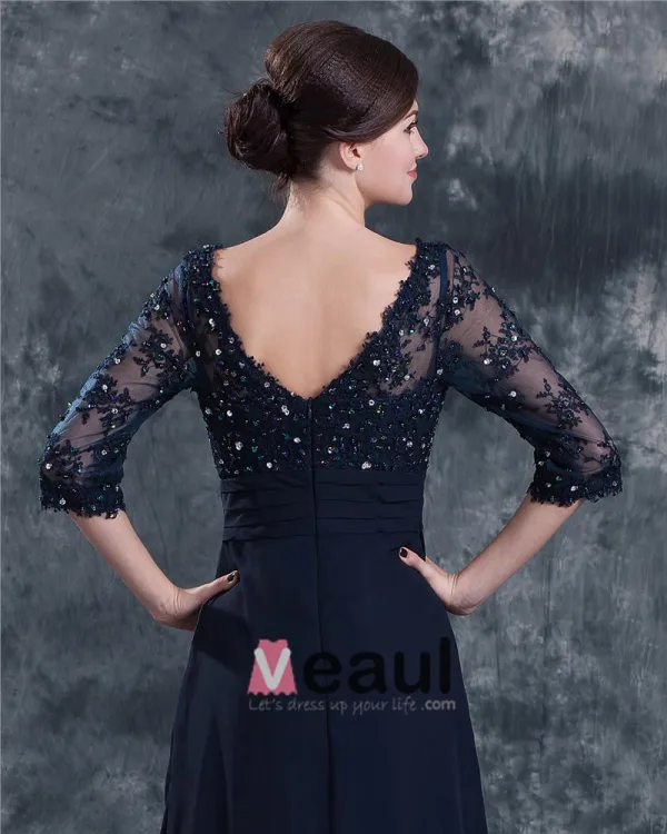 Pleated V Neck Chiffon Floor Length Mothers of Bride Guests Dresses