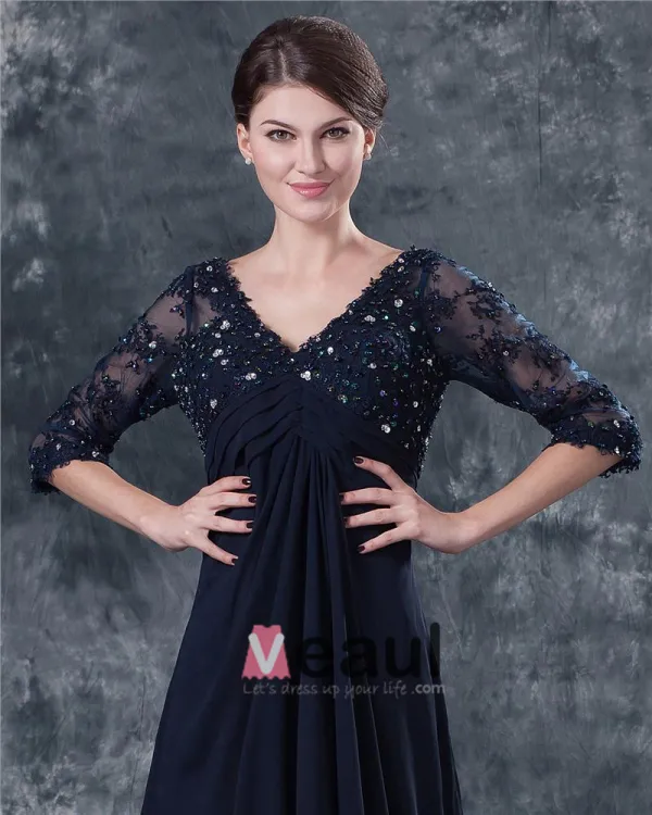 Pleated V Neck Chiffon Floor Length Mothers of Bride Guests Dresses