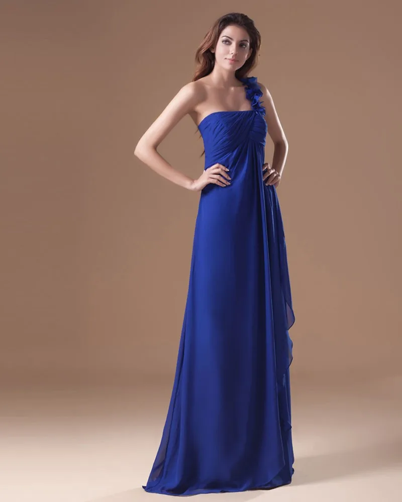 Chiffon Ruffle En Skulder Gulv Lengde Plissert Brudepikekjoler