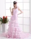 Organza Ruffles Flowers One Shoulder Cathedral Train Mermaid Wedding Dresses