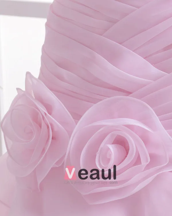 Organza Ruffles Flowers One Shoulder Cathedral Train Mermaid Wedding Dresses