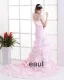 Organza Ruffles Flowers One Shoulder Cathedral Train Mermaid Wedding Dresses
