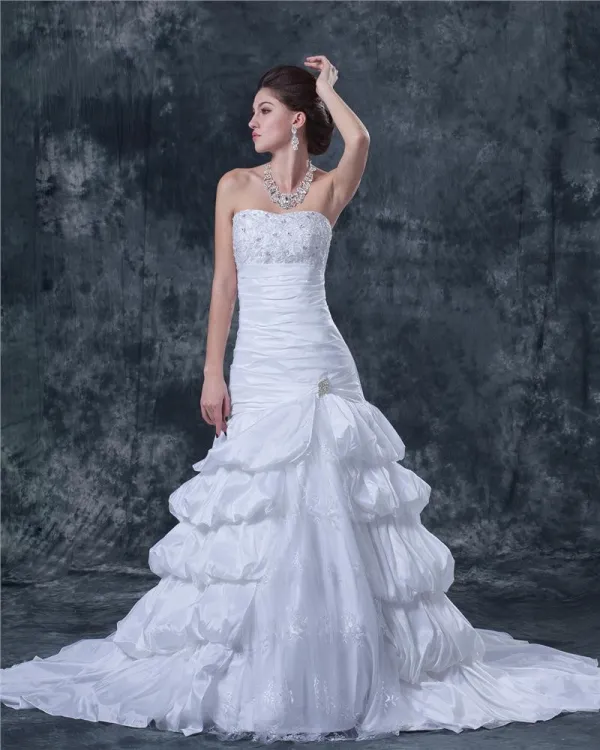 Strapless Wedding Gown with Ruffles