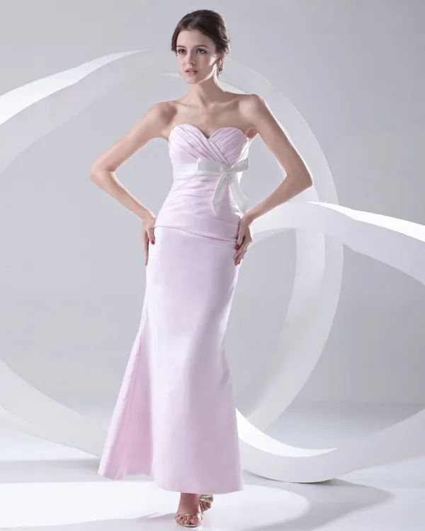 Mote Satin Plissert Bowknot Kjaereste Ermelos Ankel Lengde Brudepikekjoler