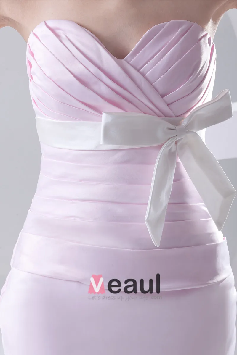 Mote Satin Plissert Bowknot Kjaereste Ermelos Ankel Lengde Brudepikekjoler