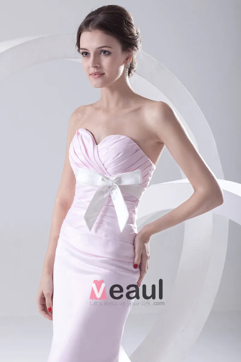 Mote Satin Plissert Bowknot Kjaereste Ermelos Ankel Lengde Brudepikekjoler