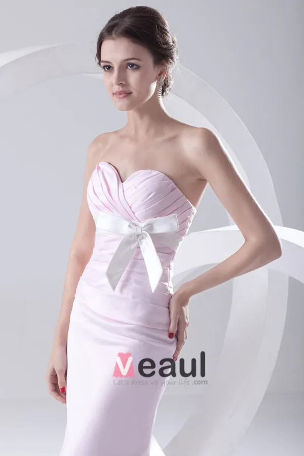 Mote Satin Plissert Bowknot Kjaereste Ermelos Ankel Lengde Brudepikekjoler