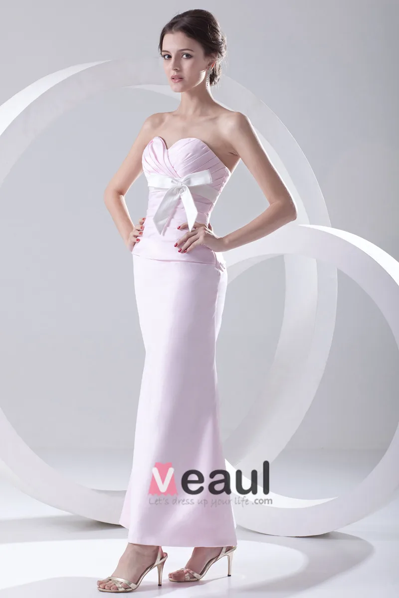 Mote Satin Plissert Bowknot Kjaereste Ermelos Ankel Lengde Brudepikekjoler