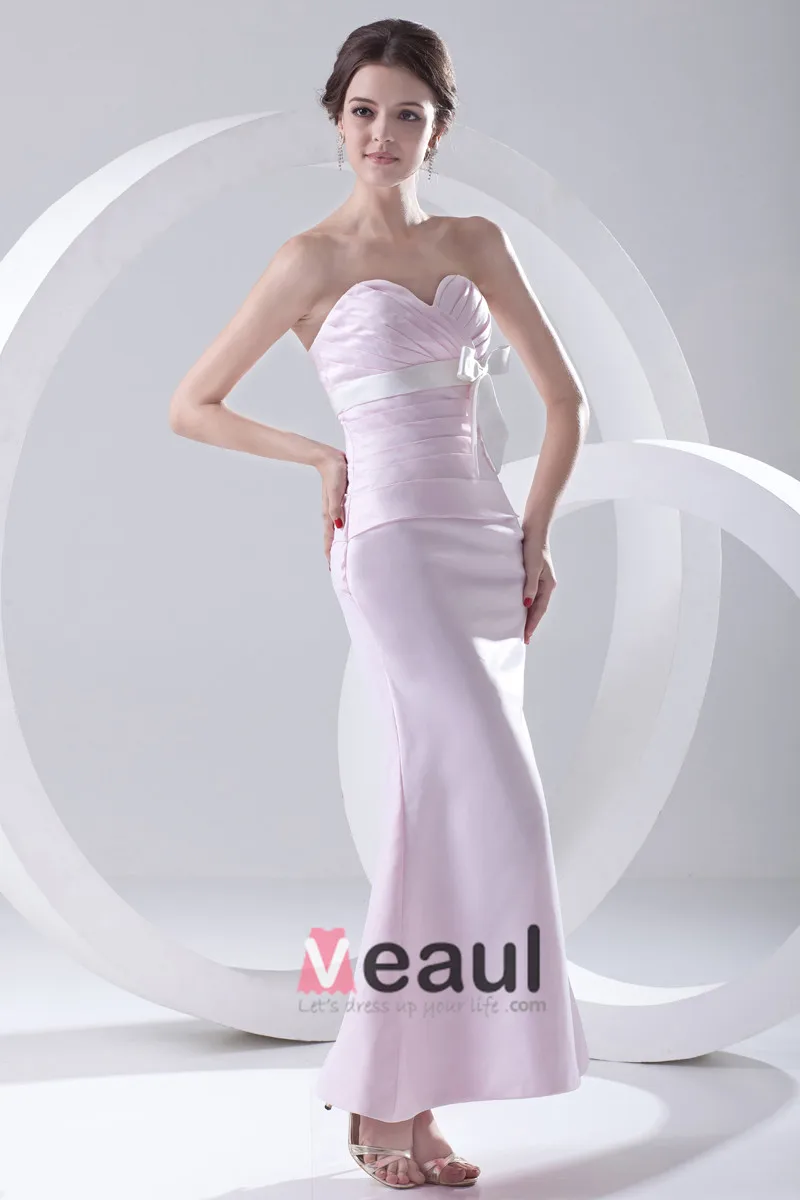 Mote Satin Plissert Bowknot Kjaereste Ermelos Ankel Lengde Brudepikekjoler