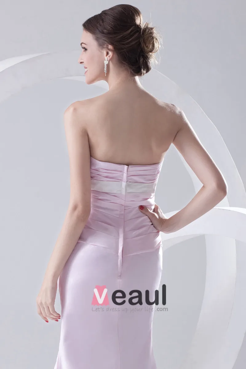 Mote Satin Plissert Bowknot Kjaereste Ermelos Ankel Lengde Brudepikekjoler