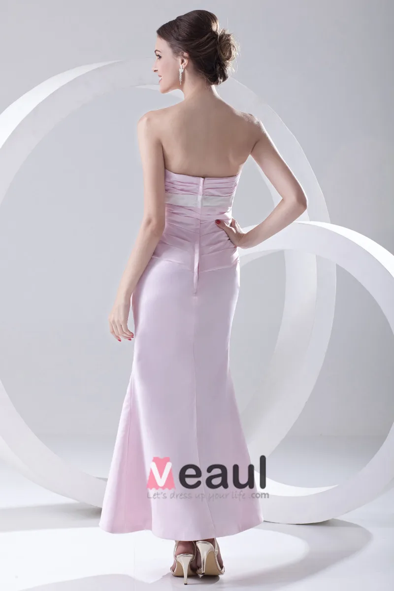 Mote Satin Plissert Bowknot Kjaereste Ermelos Ankel Lengde Brudepikekjoler