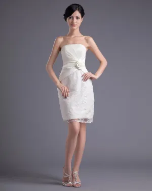 Moda Kwiat Satyna Koronki Plisowana Mini Długosc Bez Ramiaczek Udo Suknia Ślubna Krótkie Suknie Ślubne