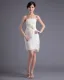 Fashion Satin Lace Pleated Flower Strapless Thigh Length Mini Wedding Dress