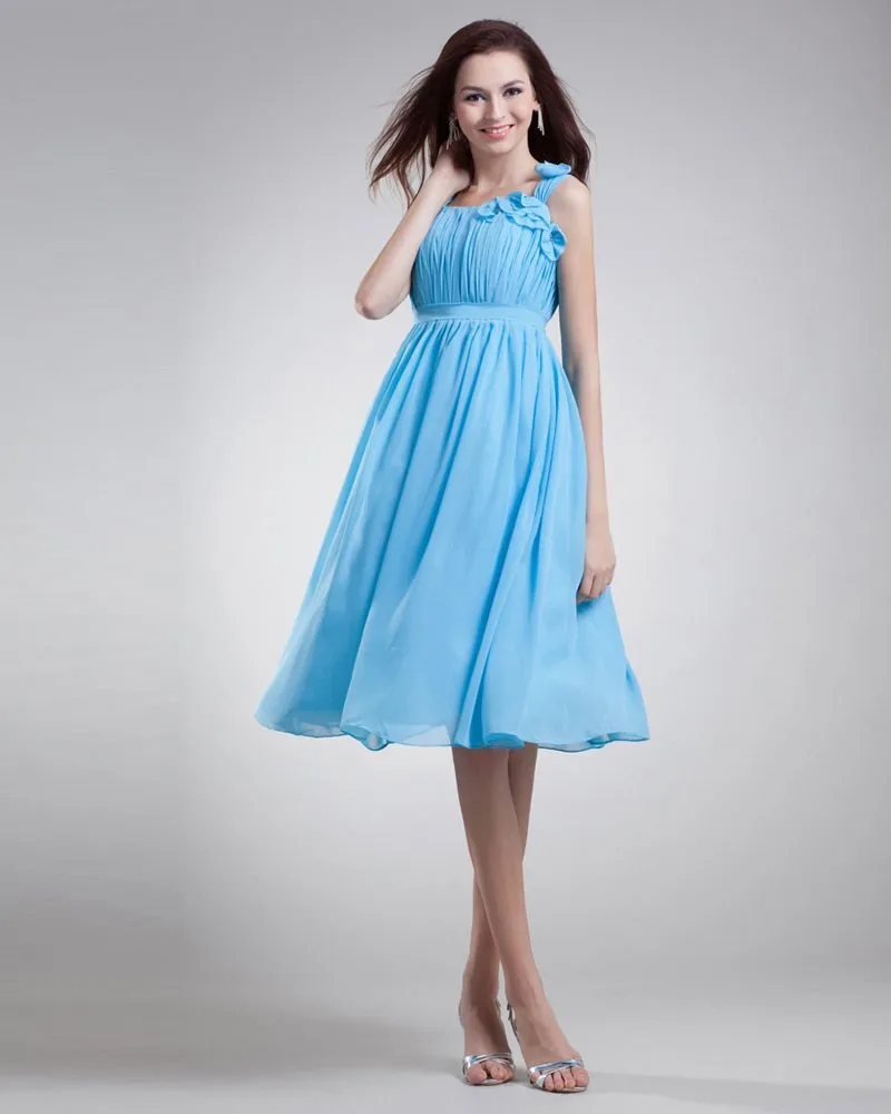 Chiffon Ruffle Blomst Skulder Stropper Knelange Brudepikekjoler