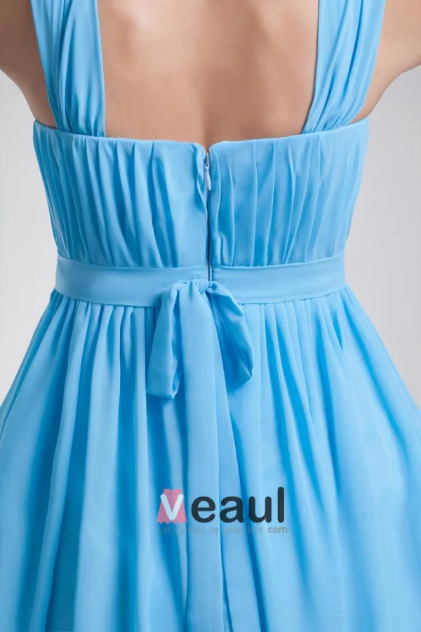 Chiffon Ruffle Flower Shoulder Straps Knee Length Bridesmaid Dress