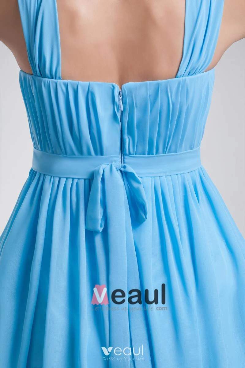 Chiffon Ruffle Flower Shoulder Straps Knee Length Bridesmaid Dress