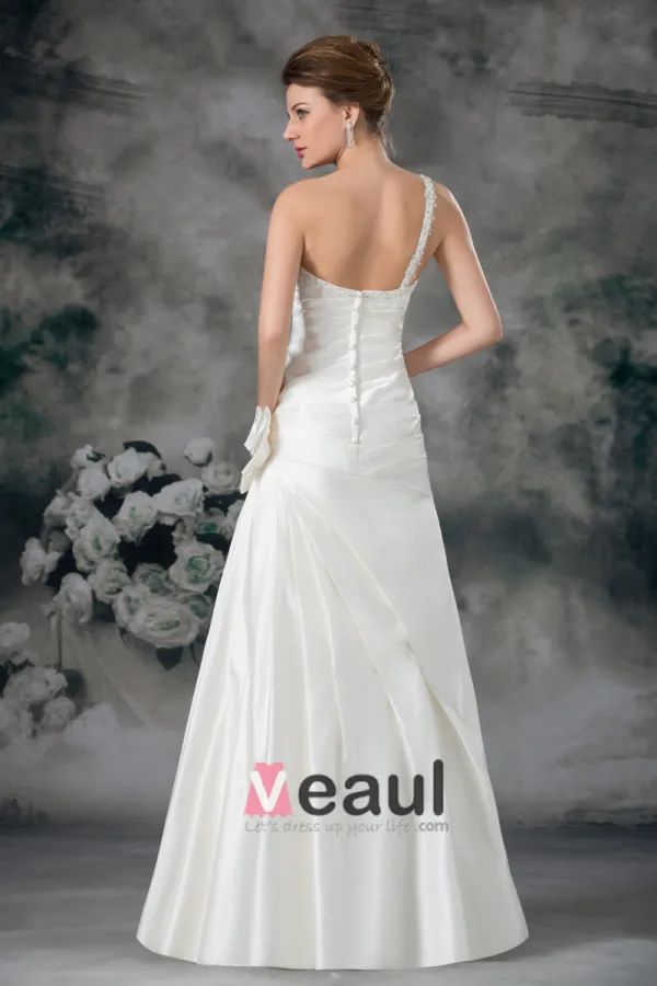 Sequins De Satin A Volants Fleur Une Epaule Etage Longueur Robe De Mariée Fourreau