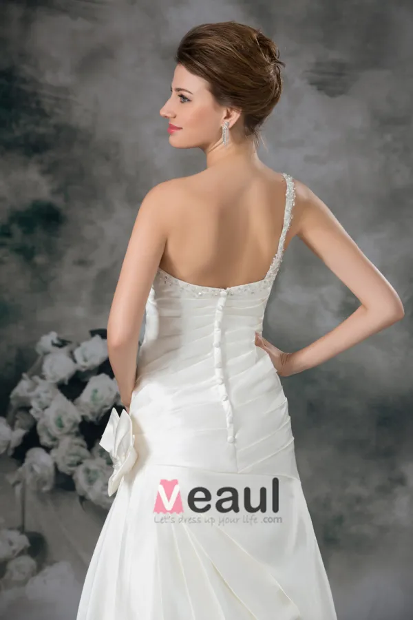 Sequins De Satin A Volants Fleur Une Epaule Etage Longueur Robe De Mariée Fourreau