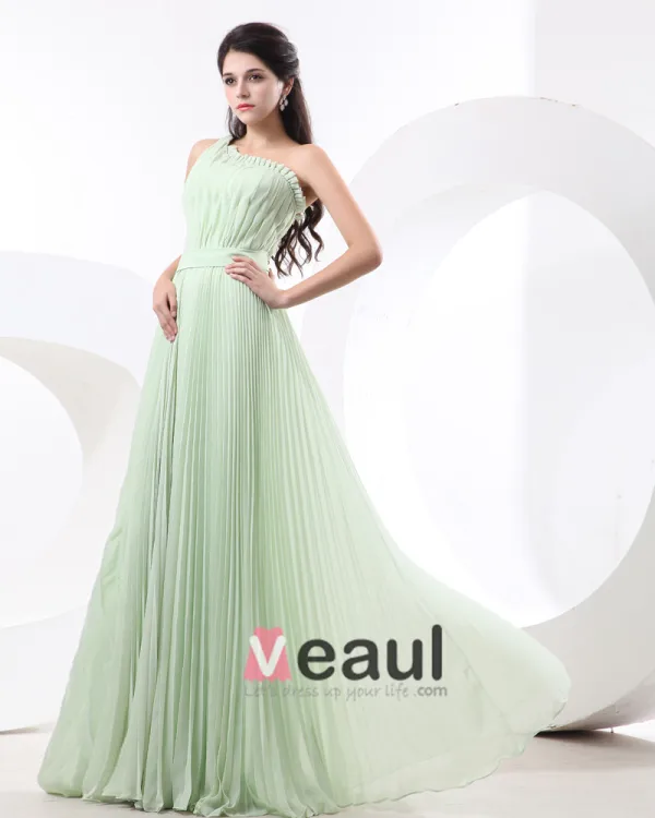 Empire One Shoulder Floor Length Chiffon Bridesmaid Dress
