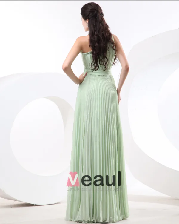 Empire One Shoulder Floor Length Chiffon Bridesmaid Dress