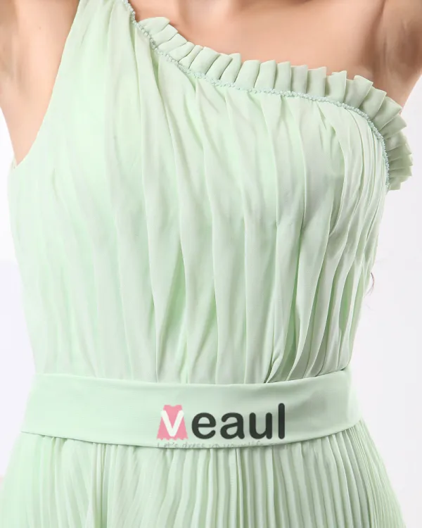 Empire One Shoulder Floor Length Chiffon Bridesmaid Dress