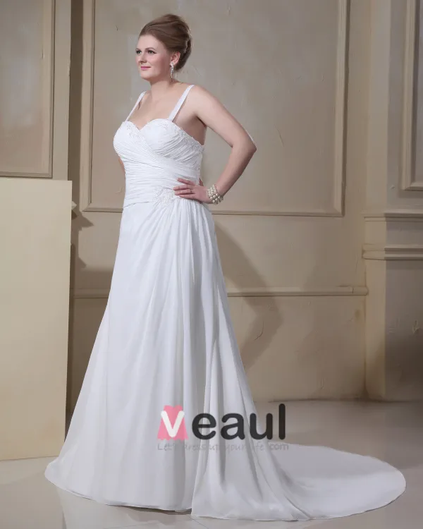 Spaghetti Elegant Bretelles En Satin Parole Longueur Des Robes En Mousseline De Soie Plus La Taille De Mariage Sans Manche