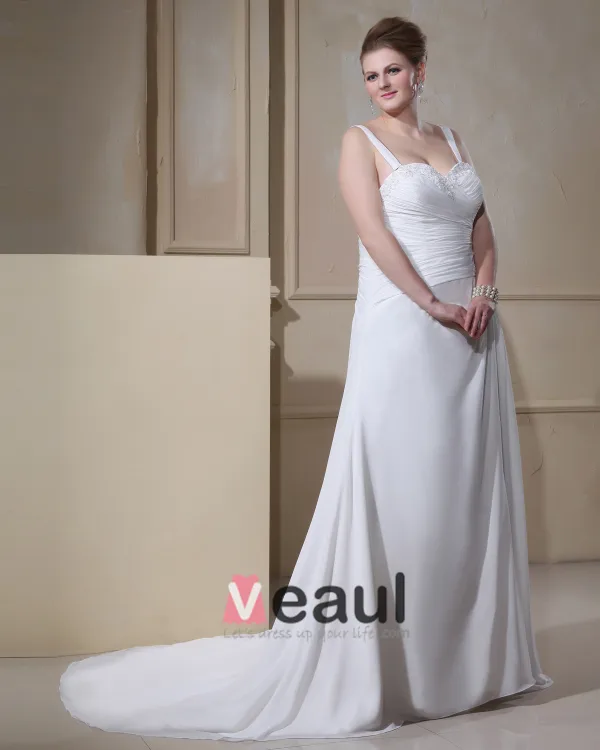 Spaghetti Elegant Bretelles En Satin Parole Longueur Des Robes En Mousseline De Soie Plus La Taille De Mariage Sans Manche