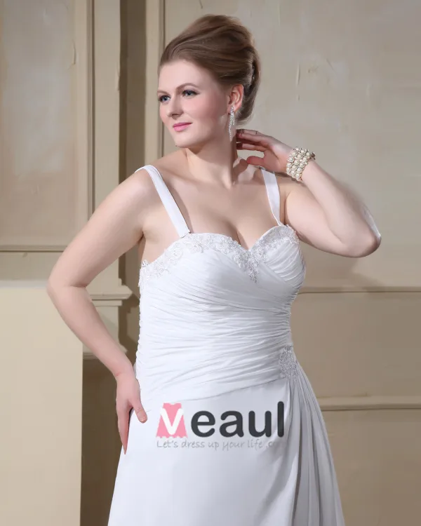 Spaghetti Elegant Bretelles En Satin Parole Longueur Des Robes En Mousseline De Soie Plus La Taille De Mariage Sans Manche