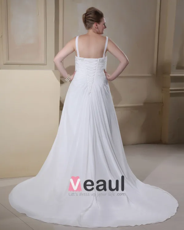 Spaghetti Elegant Bretelles En Satin Parole Longueur Des Robes En Mousseline De Soie Plus La Taille De Mariage Sans Manche