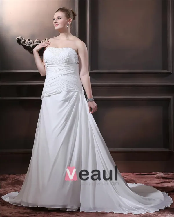 A-ligne De Balayage Bretelles En Mousseline De Soie Satin Perle Plus La Robe De Mariage De Taille