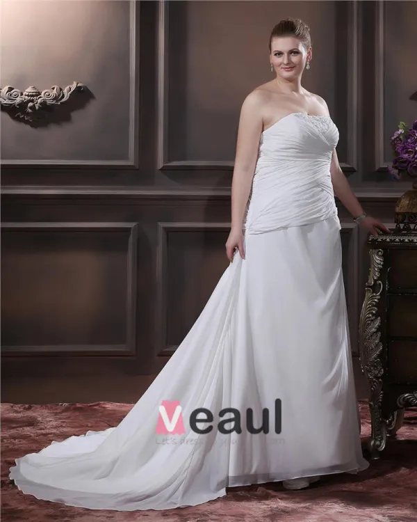 A-ligne De Balayage Bretelles En Mousseline De Soie Satin Perle Plus La Robe De Mariage De Taille